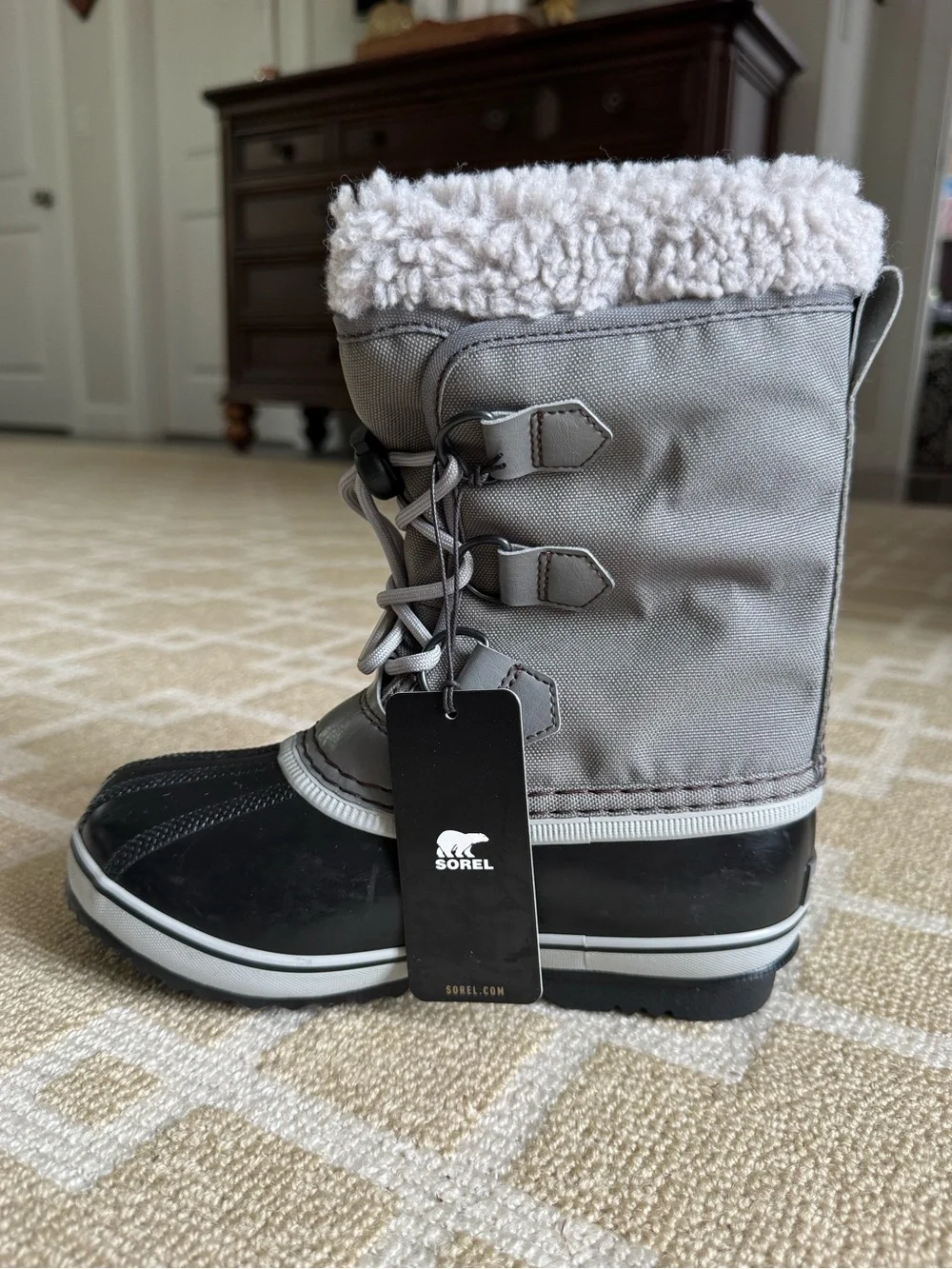 Sorel Yoot Pac Nylon Waterproof Snow Boots Quarry Dove Gray Black Kids Size 1